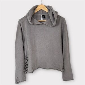 H&M Divided Distressed Light Gray Knit Sweater with Hoodie